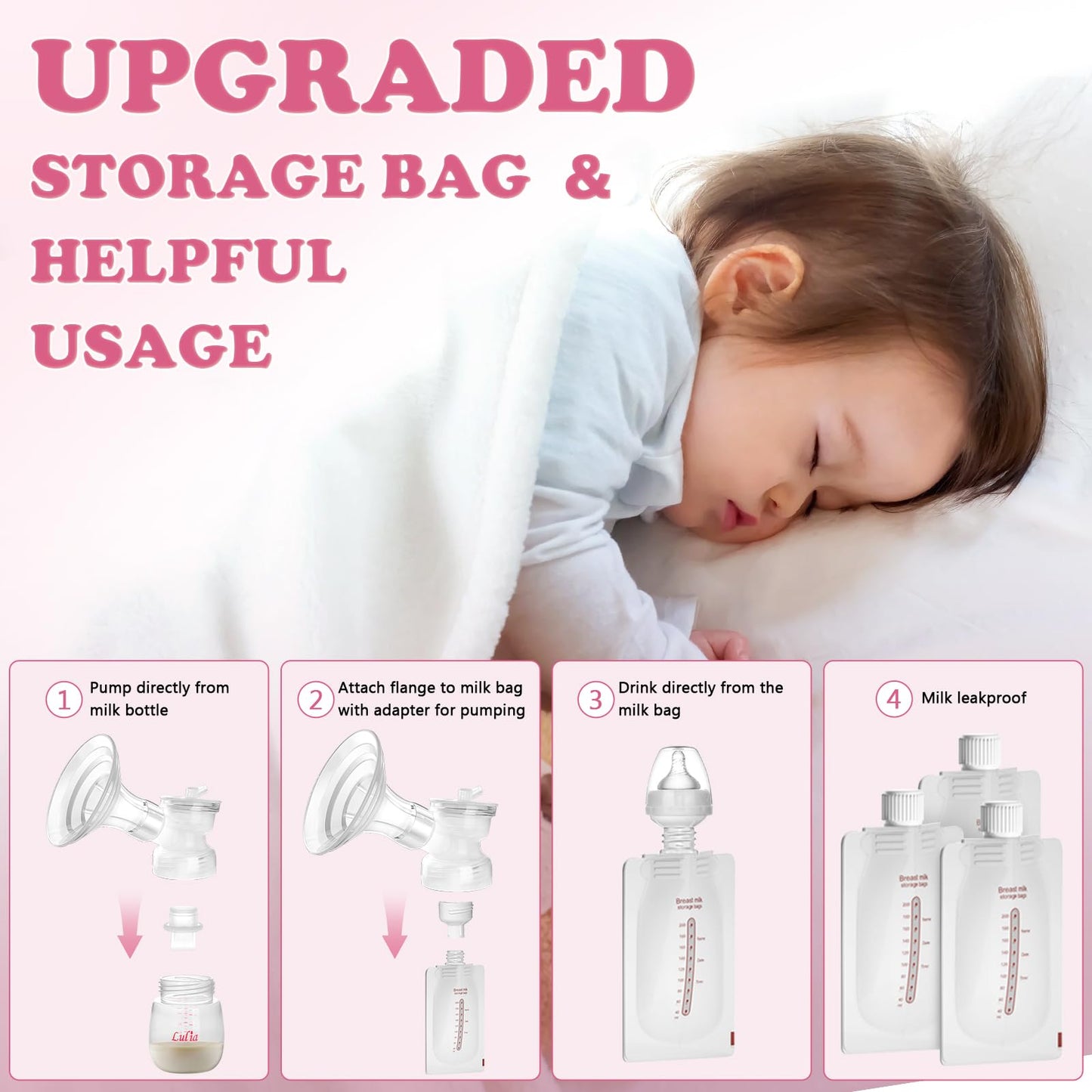 Lulia Double Electric Breast Pump Strong Suction, Portable Breast Pump Electric Breastfeeding Pump, Rechargeable Milk Pump with 4 Modes & 9 Levels, Low Noise, Anti-Backflow & LED Display, 24mm Flange