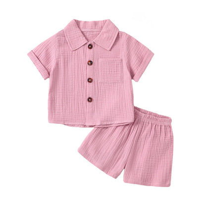 Baby Boys Clothes Set Toddler Infant Boys Button-down Shirt Tops + Cotton Gauze Shorts Summer Outfit 2PCS with Pockets