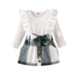 Noubeau Toddler Baby Girls Plaid Outfits Knit Ribbed Sweatshirt Shirt Tops Red Plaid Belt Skirt Fall Winter Clothes