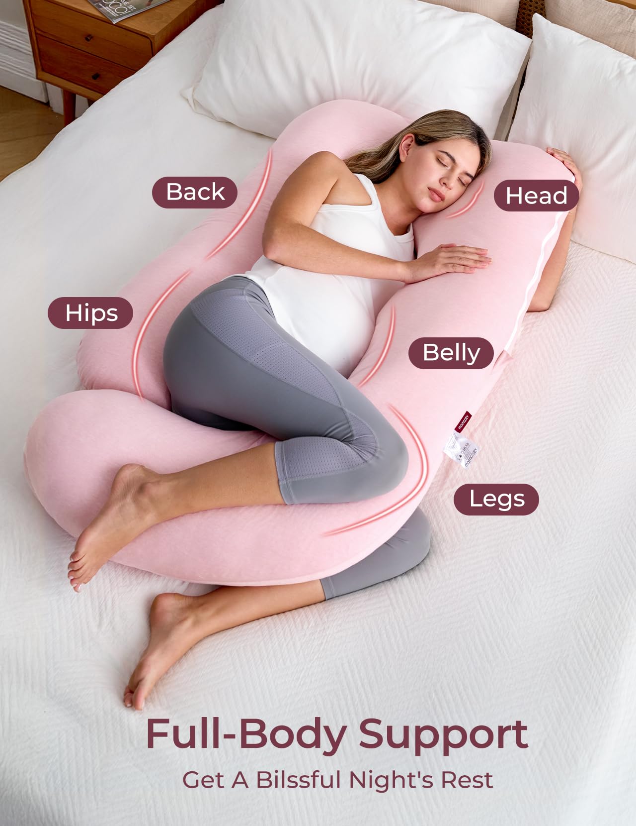 Momcozy Pregnancy Pillows for Sleeping, U Shaped Full Body Maternity Pillow with Removable Cover - Support for Back, Legs, Belly, HIPS for Pregnant Women, 57 Inch Pregnancy Pillow for Women, Grey