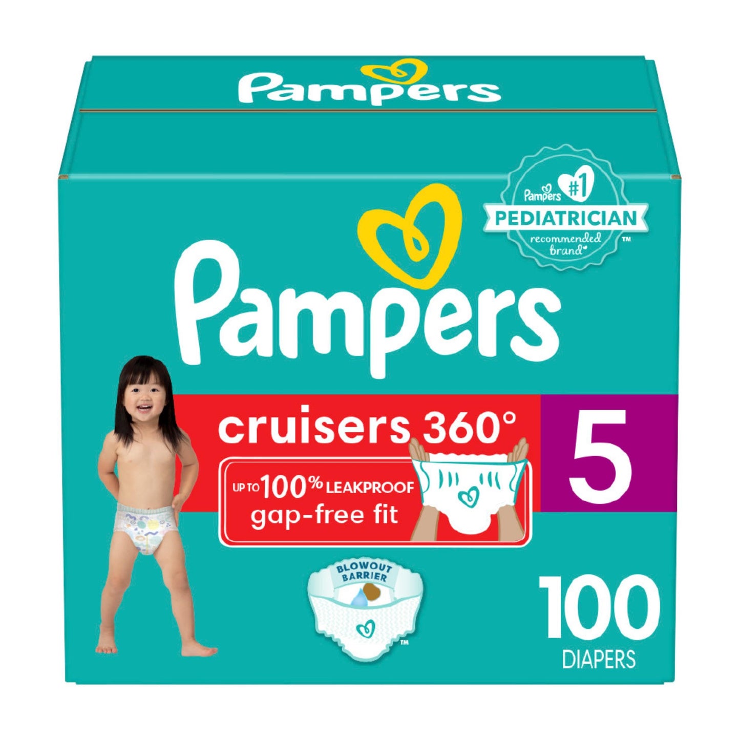 Pampers Diapers - Cruisers 360 - Size 5, 100 Count, Babyproof up to 100% Leakproof Pull-On Diaper
