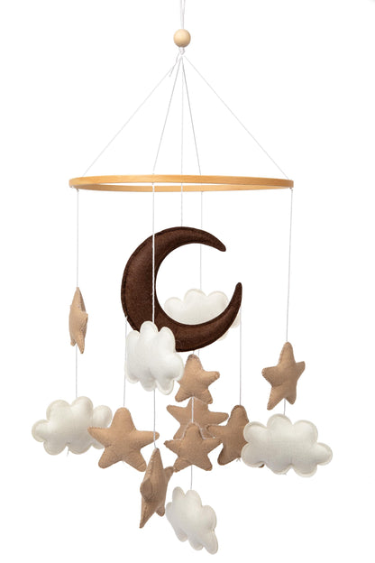 Baby Mobile for Crib - Handmade Modern Boho Baby Mobiles for Bassinet Felt Nursery Mobile Gender Neutral - Gold Moon and Stars - Girl Cribs Decorations