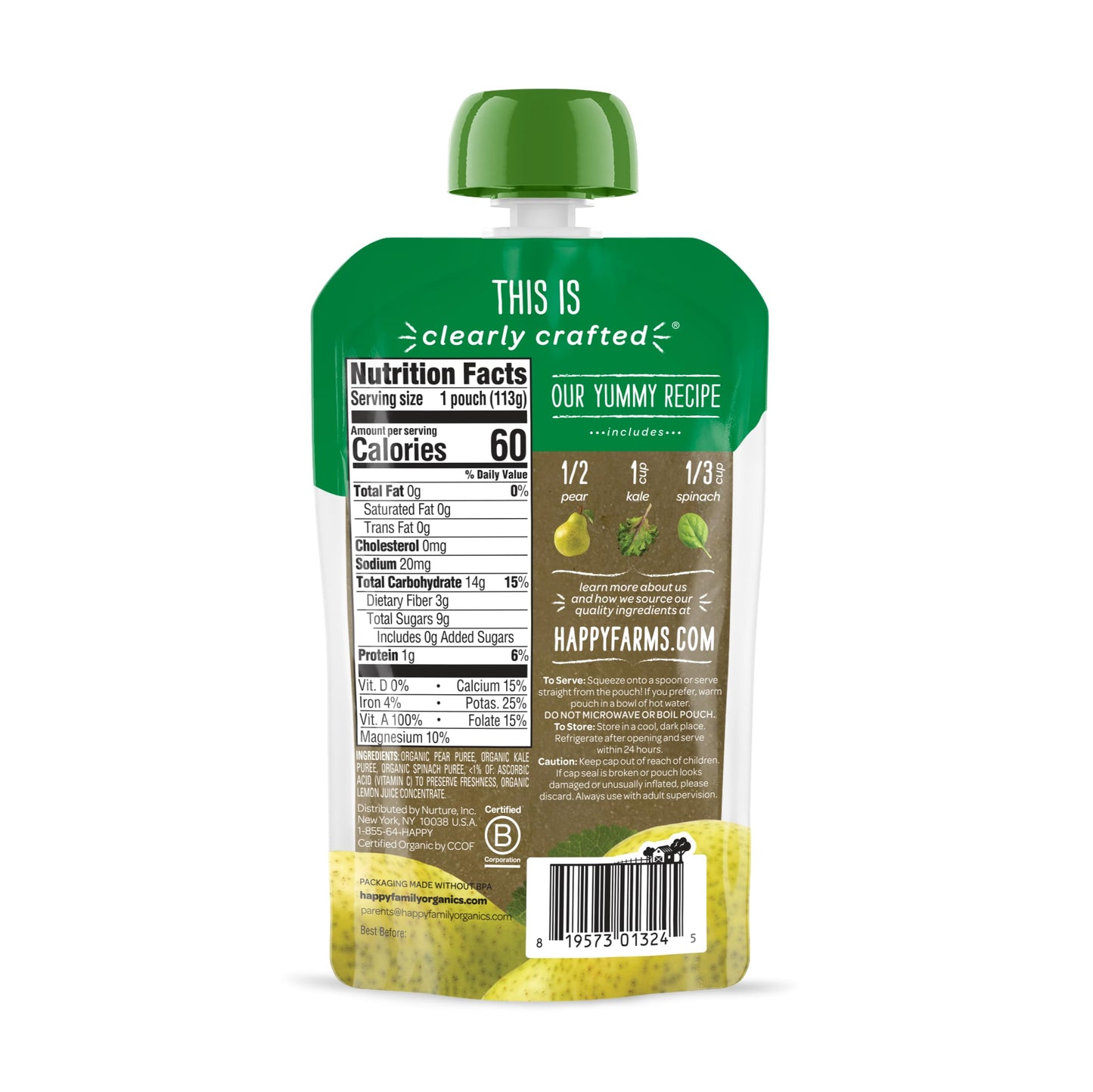 Happy Baby Organics Stage 2 Baby Food Pouches, Gluten Free, Vegan & Healthy Snack, Clearly Crafted Fruit & Veggie Puree, Fruit & Veggie Variety Pack, 4 Ounces (Pack of 10), Amazon Exclusive