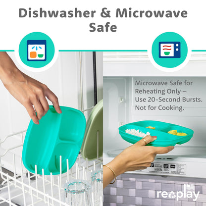Re-Play Toddler Plates with Dividers - Deep-Walled 3 Compartments Divided Plates for Kids - Dishwasher & Microwave Safe - Made in USA - Set of 3-7.37" x 7.37" x 1.25" - Princess