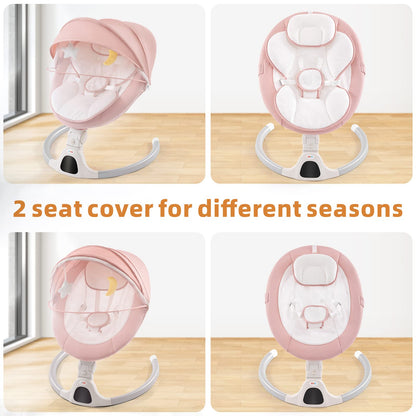 Jaoul Baby Swing for Infants - Electric Portable Newborn Bouncer With Bluetooth Touch Screen/Remote Control, Timing Function, 5 Speeds, 3 Seat Positions for Boys and Girls (Pink)