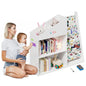White Kids Bookshelf Wood Toy Storage Organizer Cabinet Children Bookcase Toddler Baby Sling Book Rack 3 Cube Bins Fabric Drawers for Playroom Bedroom Nursery School