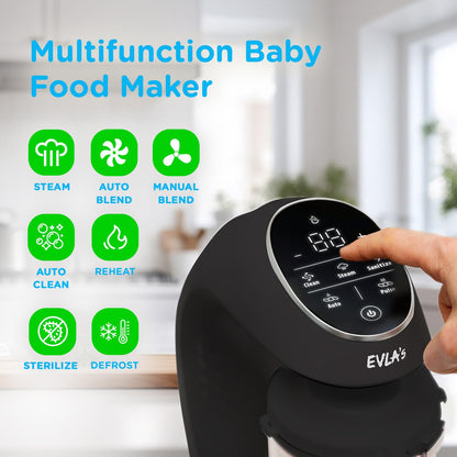 EVLA'S Baby Food Maker, Steamer, Blender, Baby Food Processor for Healthy Homemade Baby Food in Minutes, Touch Screen with 6 Reusable Food Pouches, Baby Registry Essential, White