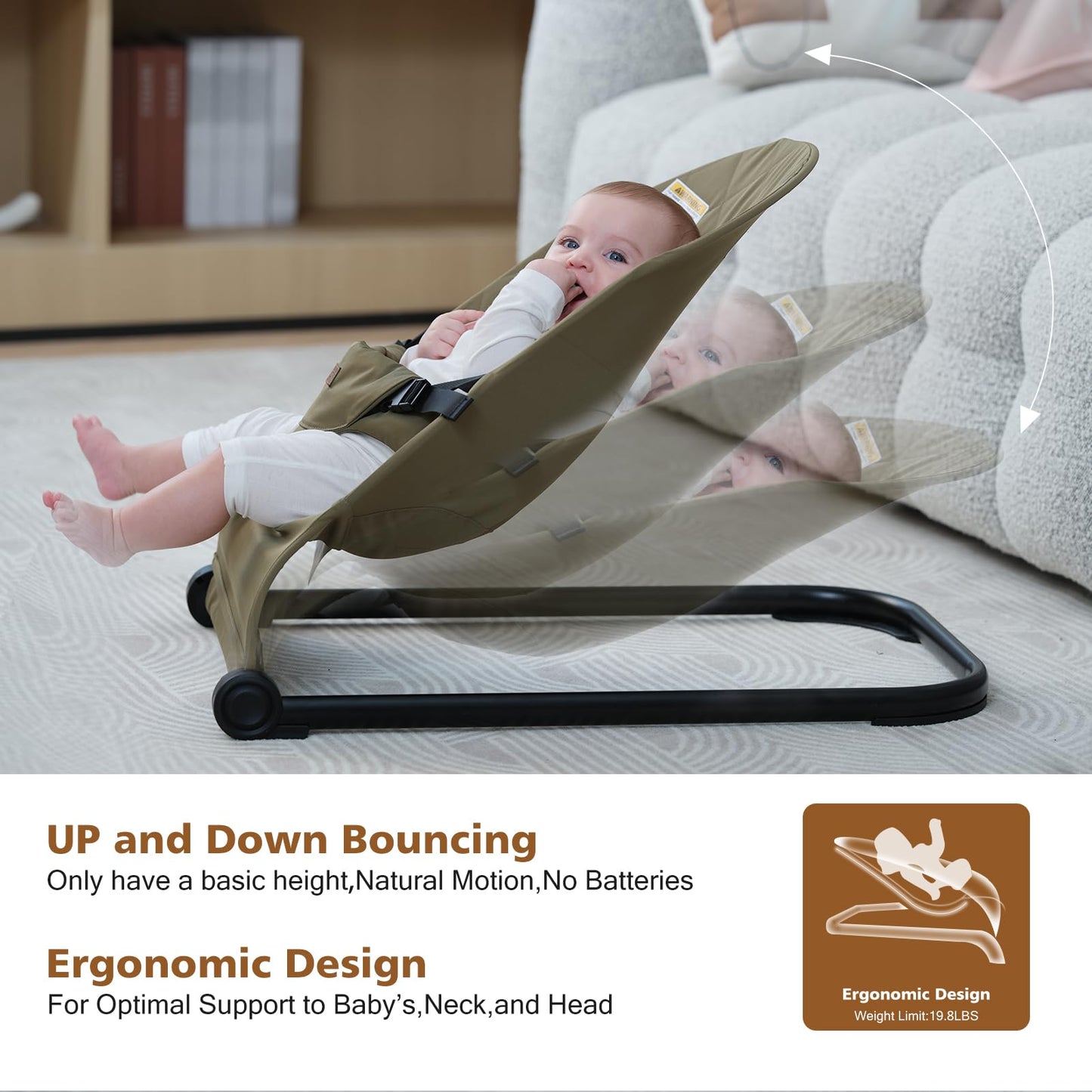 Baby Bouncer,Baby Bouncer Seat,Portable Infant Bouncer with 3-Point Safety Harness,Ergonomic Bouncy Seat, Newborns Bouncer for Babies 0-6 Months up to 20lbs,ASTM-Certified(Pink)