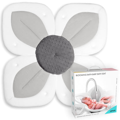 Blooming Bath Baby Bath Seat - Baby Tubs for Newborn Infants to Toddler 0 to 6 Months and Up - Baby Essentials Must Haves - The Original Washer-Safe Flower Seat (Lotus, Gray/White/Yellow)