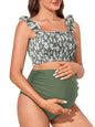 Summer Mae Maternity High Waist Bikini Swimsuit Two Piece Ruffled Hem Cute Bathing Suit Floral Pregnancy Swimwear