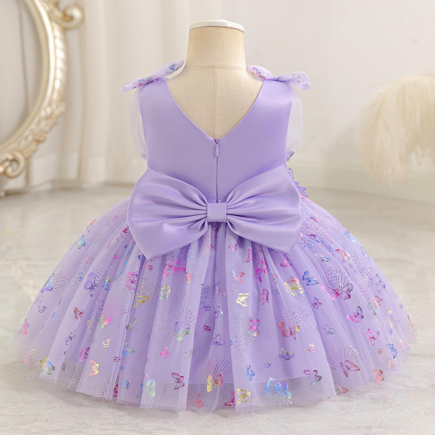 IDOPIP Toddler Baby Girls Shiny Butterfly Tutu Dress Princess Birthday Party Pageant Flower Girl Wedding V-Backless Dresses