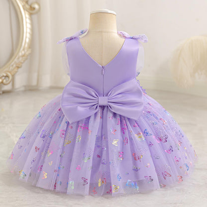 IDOPIP Toddler Baby Girls Shiny Butterfly Tutu Dress Princess Birthday Party Pageant Flower Girl Wedding V-Backless Dresses