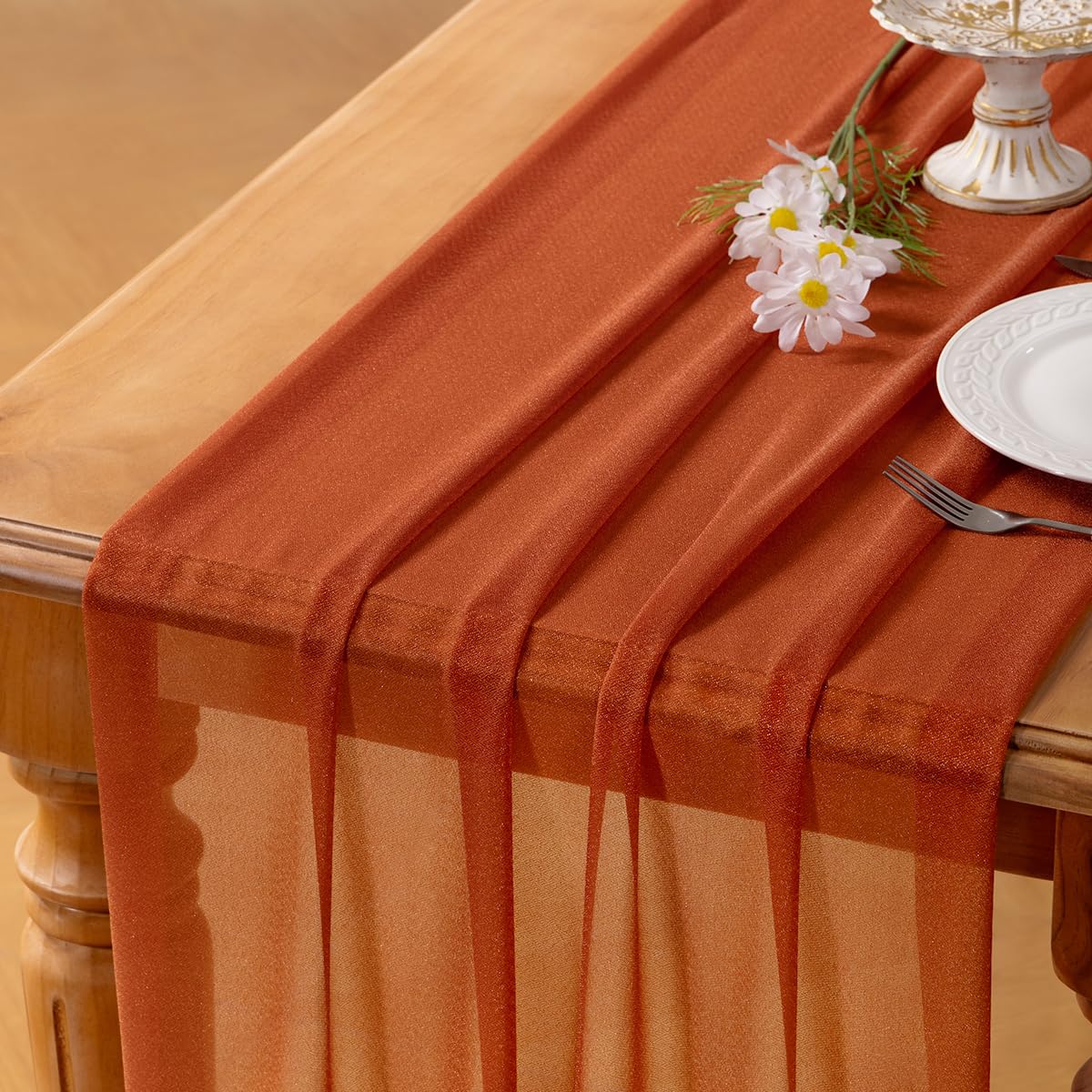 Socomi Blush Pink Gauze Table Runner Chiffon Like Wedding Table Runner 120 inches Long Boho Rustic for Bridal Shower Decorations Baby Shower