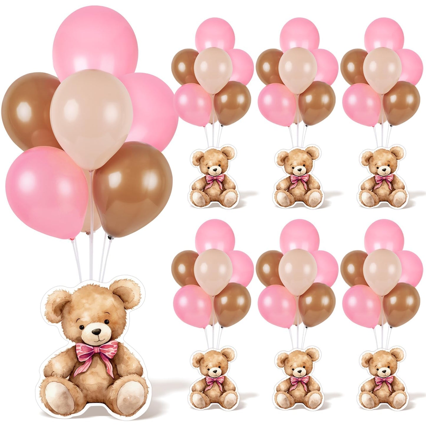 4 Sets Balloon Stand Kit for Table Bear Baby Shower Tables Centerpieces with Balloon Boy Baby Shower Decorations for Bear Theme Gender Reveal Birthday Party Table Decorations Supplies (Brown Bear, 4)
