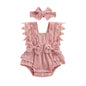 Newborn Baby Girl Lace Romper Ruffle Sleeveless Backless One Piece Jumpsuit Bodysuit with Headband Summer Clothes