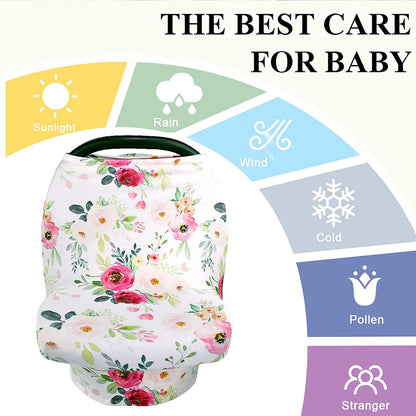 Nursing Cover Breastfeeding, Multi-use Baby CarSeat Cover Girls, Infant Stroller Car Seat Cover, Stretchy Carseat Canopy, Soft Breathable, Peony