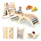 BlueWood Pikler Triangle Set 7-in-1 Foldable Baby Climbing Wooden Toys with Arch&Ramp&Ladder Climber Indoor Jungle Gyms for Toddlers - Rainbow