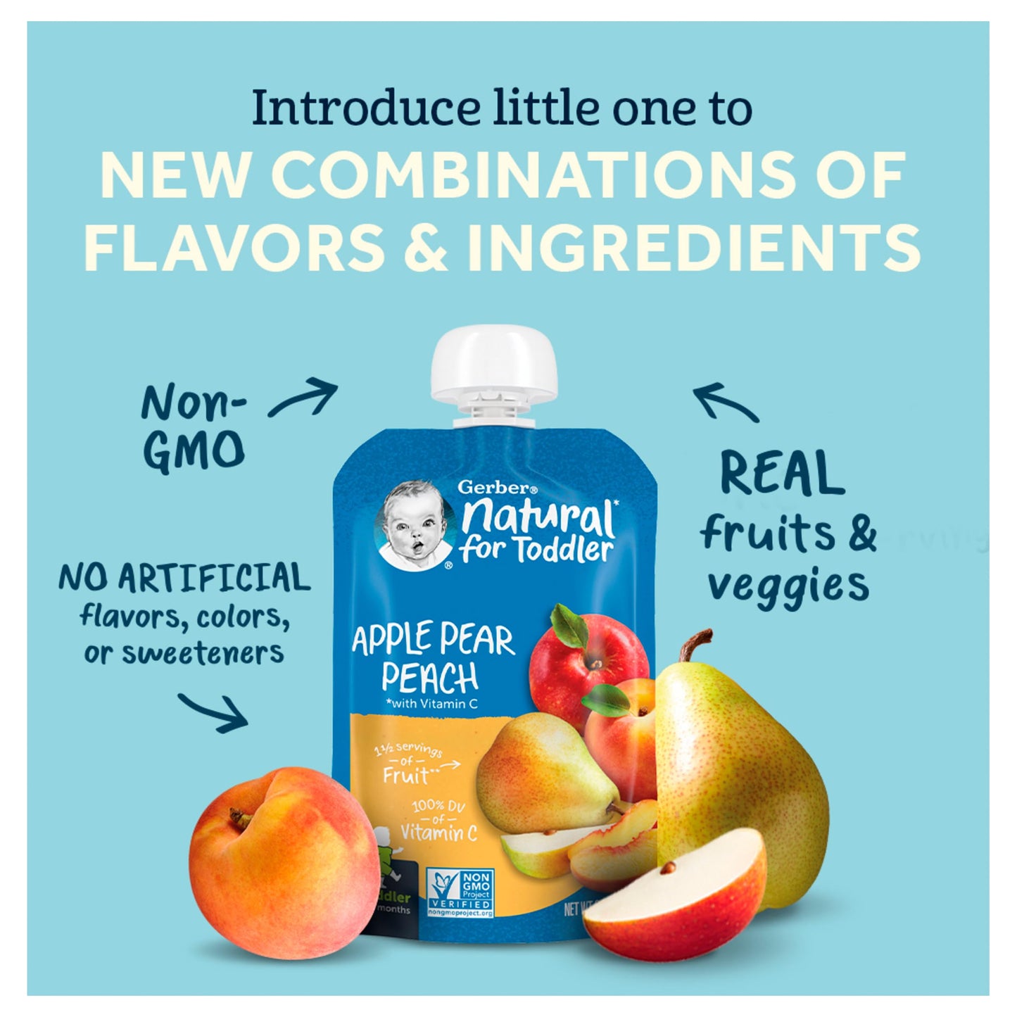 Gerber Baby Food Toddler Apple Pear Peach, 3.5 Oz Pouch