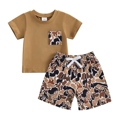Toddler Baby Boy Summer Clothes Funny Pattren Letter Short Sleeve T Shirt with Shorts 2 Peices Outfits