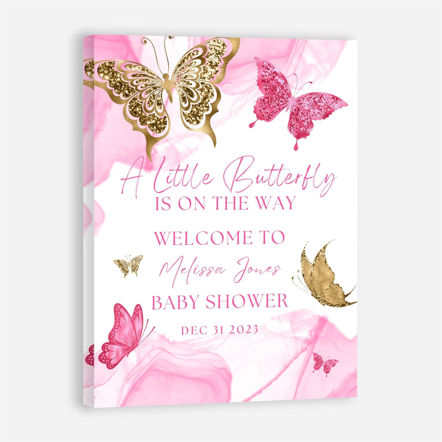 Personalized A Little Snowflake Is On The Way Welcome Sign, Pink, Girl, Winter Baby Shower Canvas