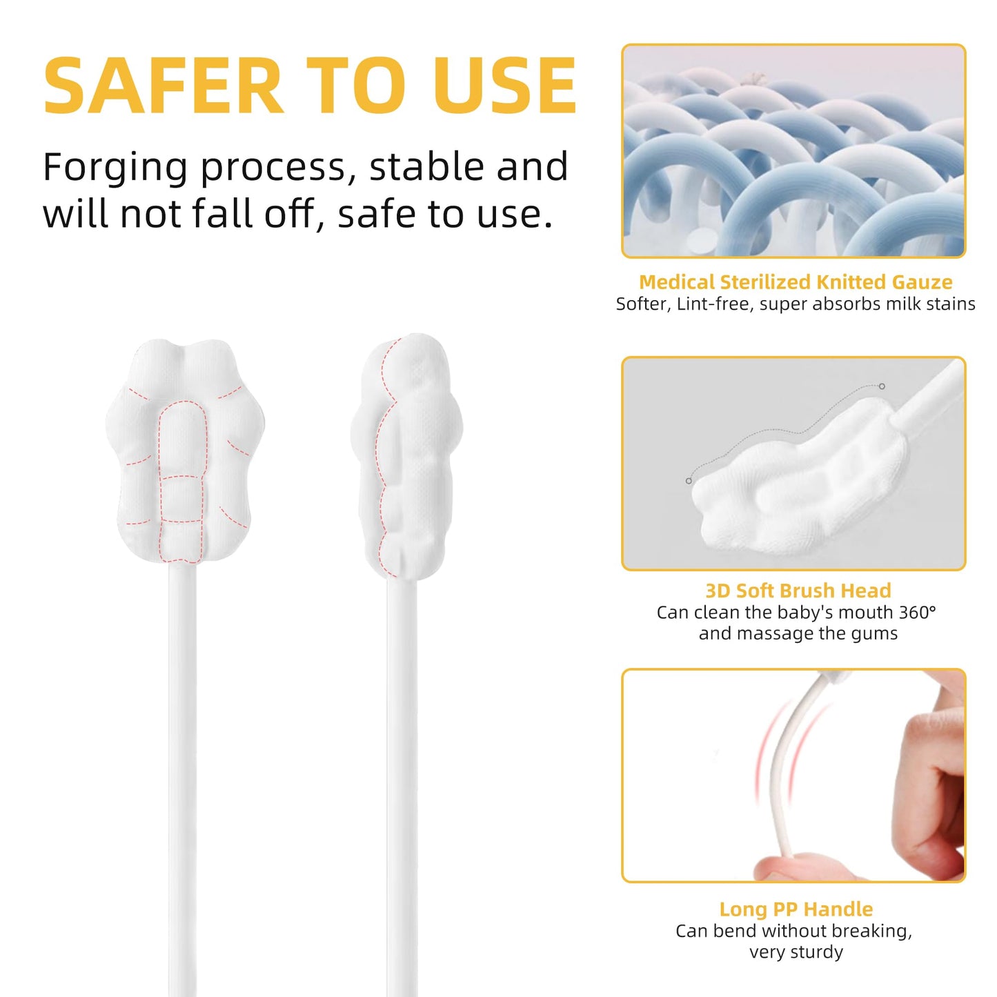 Baby Tongue Cleaner, Baby Toothbrush, 42Pcs Disposable Infant Toothbrush Clean Baby Mouth,Gauze Gum Cleaner Toothbrush Baby Oral Cleaning Stick Dental Care for 0-36 Month Baby+Free 1 Finger Toothbrush