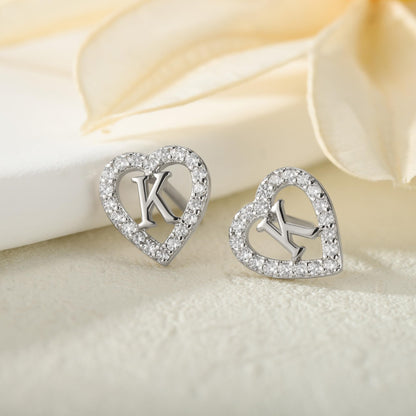 Anoup Heart Initial Stud Earrings - Gifts for Girls, Sterling Silver Post 14K Gold Plated All Over Hypoallergenic | CZ Simulated Diamond Stud Earrings | Birthday Gifts for Kids Toddlers Daughter