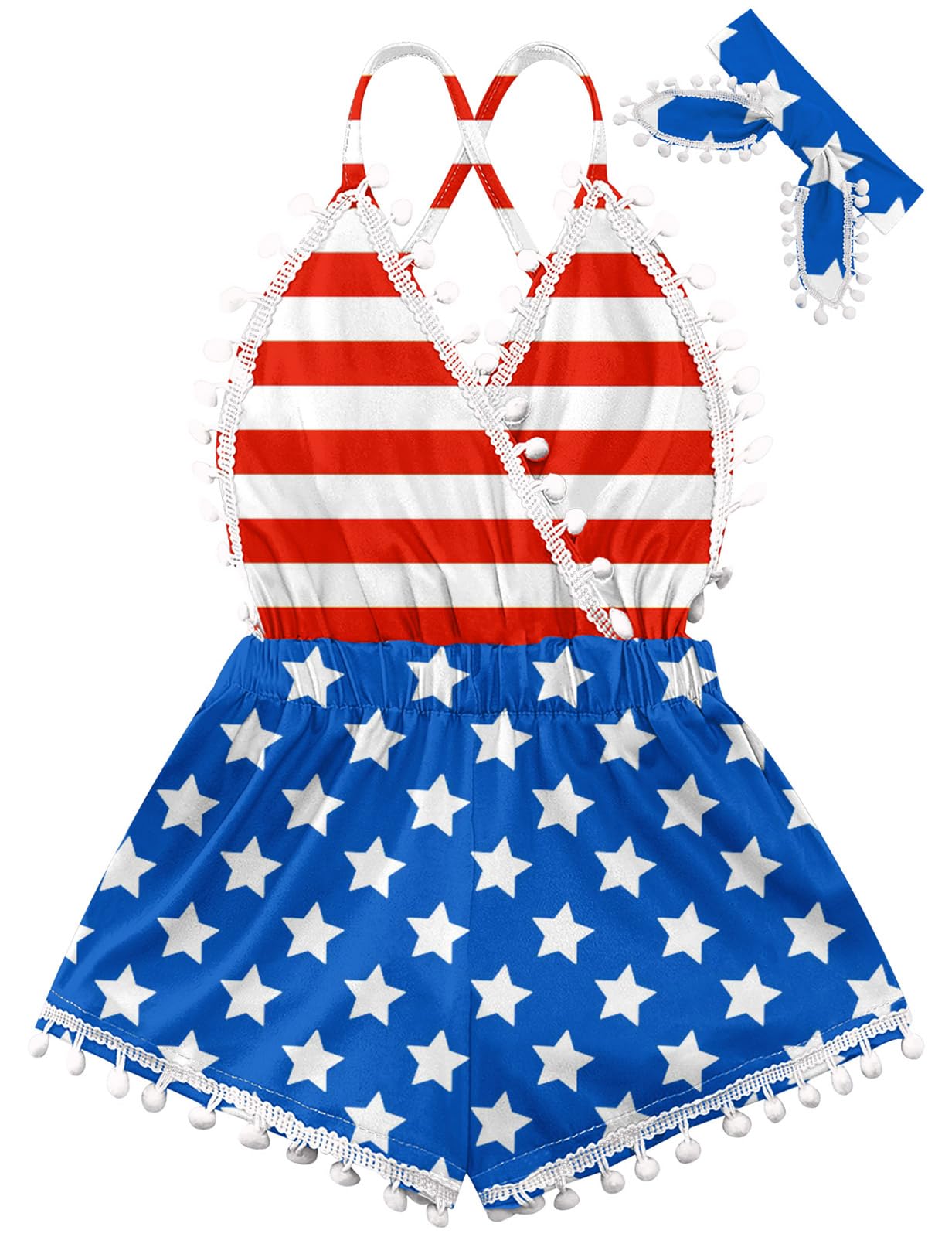 6M-3T Baby Girl Backless Bodysuit Outfit Set Romper Jumpsuit with Headband
