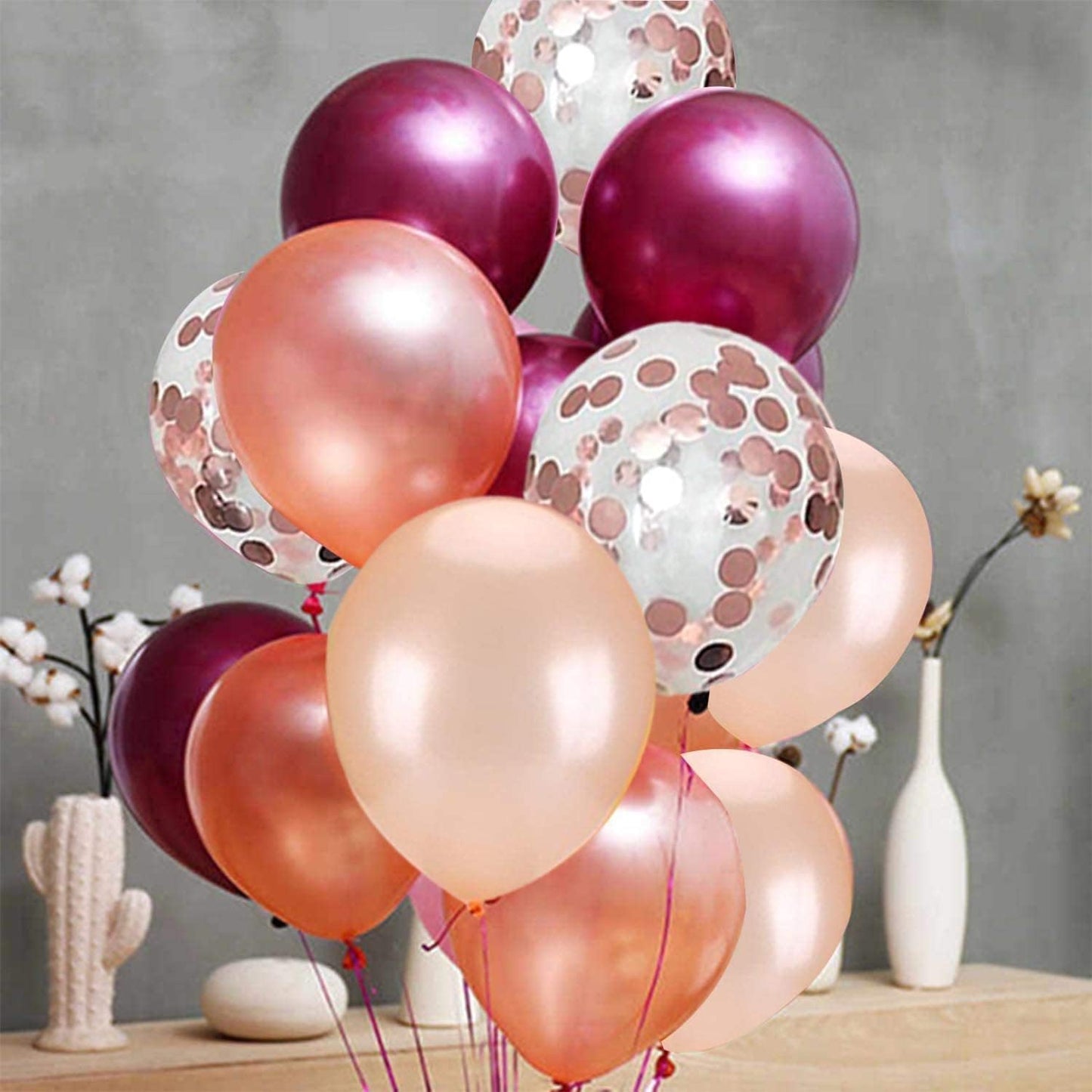 OuMuaMua 62Pcs Pink Gold Confetti Latex Balloons Kit, 12 Inch Pink White Gold Helium Balloons Party Supplies for Confession Proposal Wedding Girl Birthday Baby Shower Party Decoration