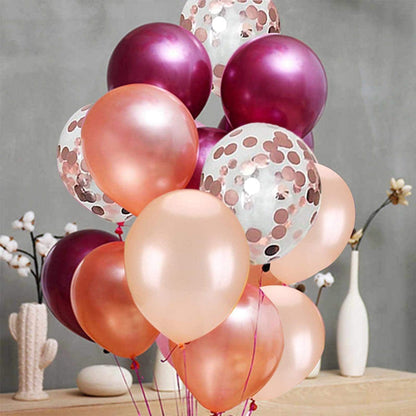 OuMuaMua 62Pcs Pink Gold Confetti Latex Balloons Kit, 12 Inch Pink White Gold Helium Balloons Party Supplies for Confession Proposal Wedding Girl Birthday Baby Shower Party Decoration