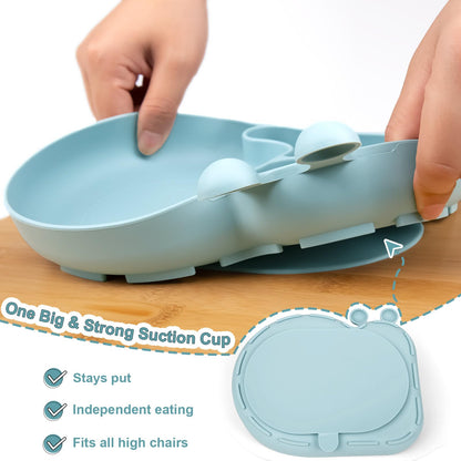 Silicone Baby Plate with Super Suction – Snail Shape 3 Compartment Toddler Food Plate Self Feeding Unbreakable Eating Supplies for Boys and Girls (Pink) (Green)
