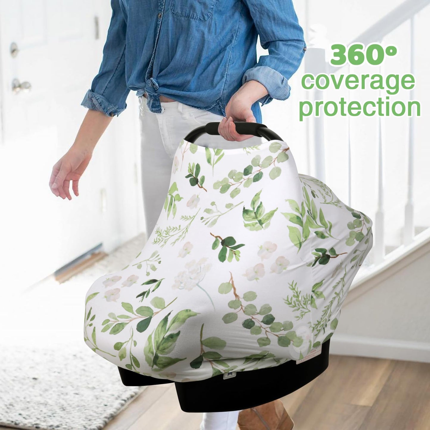 Rquite All-in-1 Car Seat Cover Baby, Carseat Covers for Girl Boy, Stretchy Soft Infant Car Seat Cover, Multi-use Baby Carrier Cover, Car Seat Canopy, Stroller Sun Shade, Nursing Breastfeeding Cover