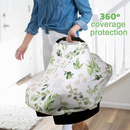 Rquite All-in-1 Car Seat Cover Baby, Carseat Covers for Girl Boy, Stretchy Soft Infant Car Seat Cover, Multi-use Baby Carrier Cover, Car Seat Canopy, Stroller Sun Shade, Nursing Breastfeeding Cover