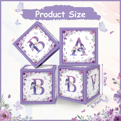 TSVATE Pink Baby Shower Boxes Decorations - 4 Baby Shower Centerpiece Boxes Gender Reveal First Birthday Centerpiece Decors (Without Flowers)