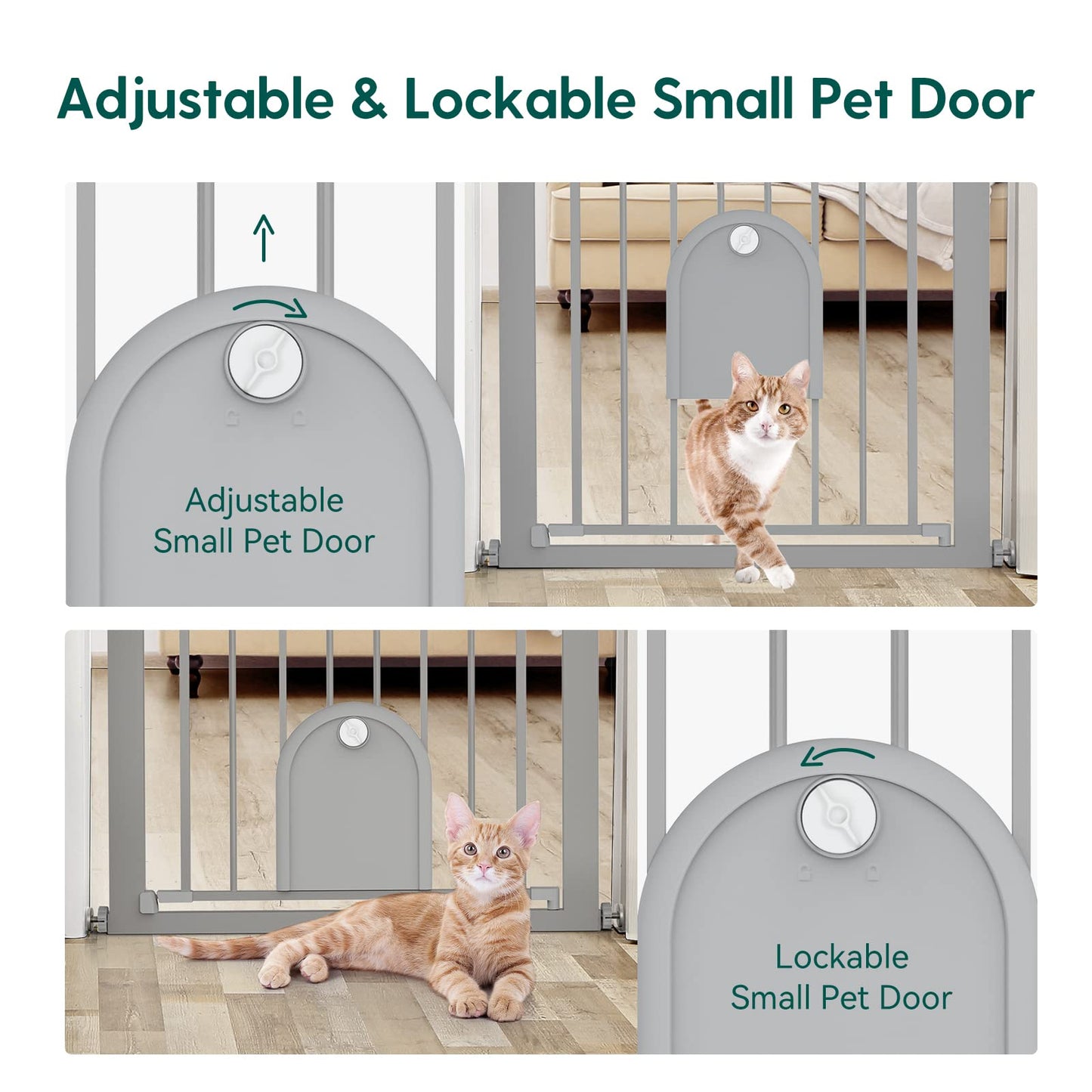 Babelio Upgraded Baby Gate with Cat Door, 29-43" Auto Close Durable Dog Gate for Stairs, Doorways and House, Easy Walk Thru Safety Gate with Pet Door Includes 4 Wall Cups, Black
