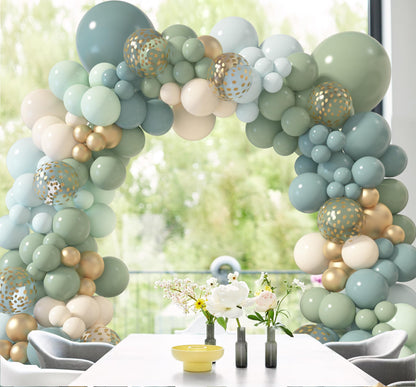 Amandir 173Pcs Pink Blue Green Balloon Arch Garland Kit, Dusty Baby Pink Mauve Pastel Mist Haze Green Blue Gold Confetti Balloons for Baby Shower Gender Reveal Wildflower Birthday Party Decorations