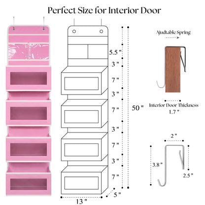 Over Door Organizer with 4 Large Capacity Pockets, Hanging Organizer Storage for Closet Bathroom Nursery Bedroom Dorm, Toys Cosmetics Sundries and Baby Essentials, Gray