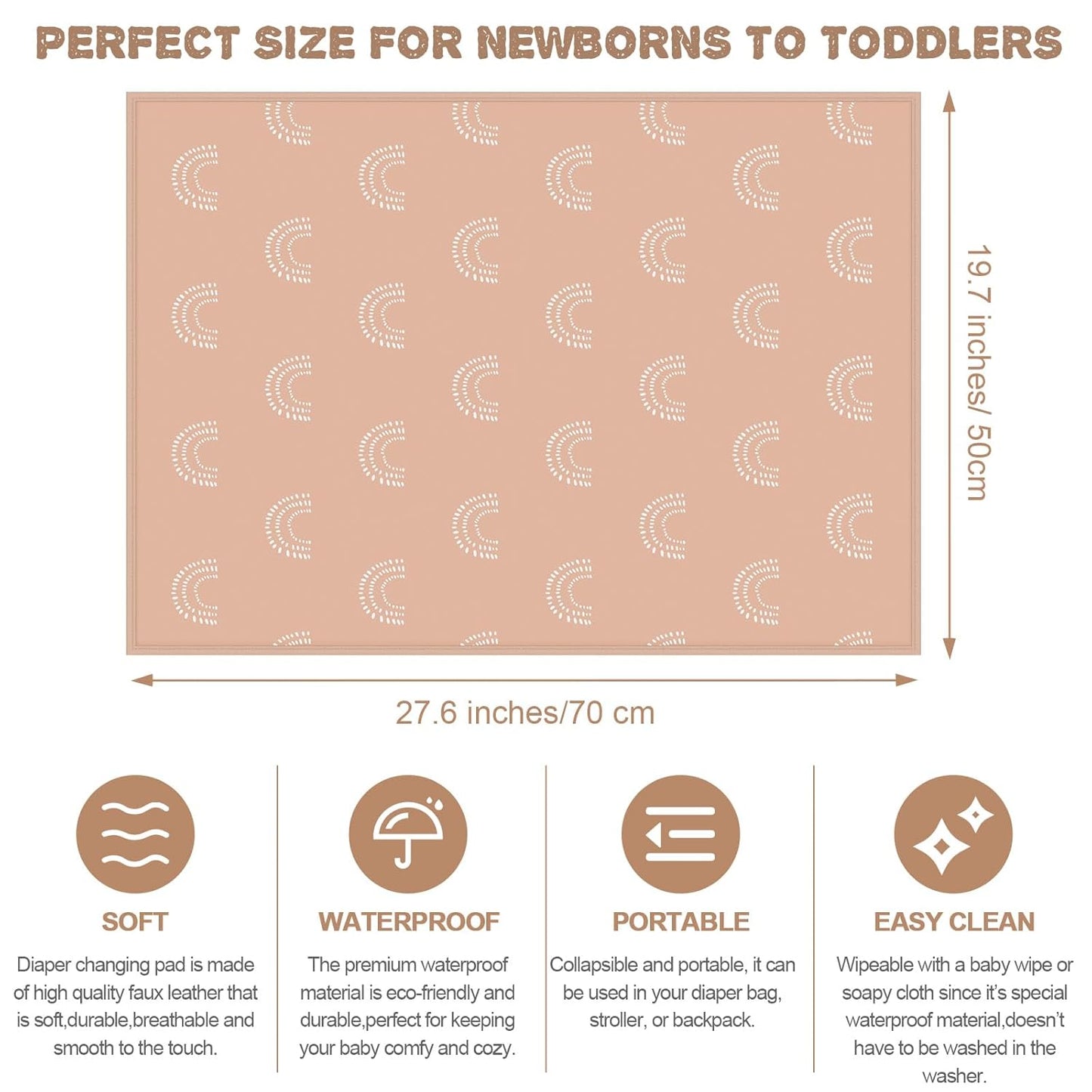 Geelin 3 Pcs PU Baby Diaper Changing Pad Liner 20 x 28 Inch Foldable Portable Waterproof Changing Pads Mat for Toddler Baby Newborns Travel Seating Lie Bed Gifts Supplies