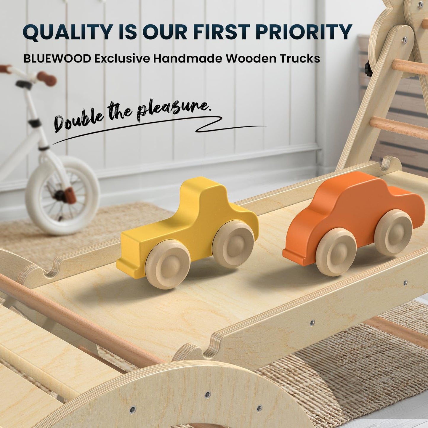 BlueWood Pikler Triangle Set 7-in-1 Foldable Baby Climbing Wooden Toys with Arch&Ramp&Ladder Climber Indoor Jungle Gyms for Toddlers - Rainbow