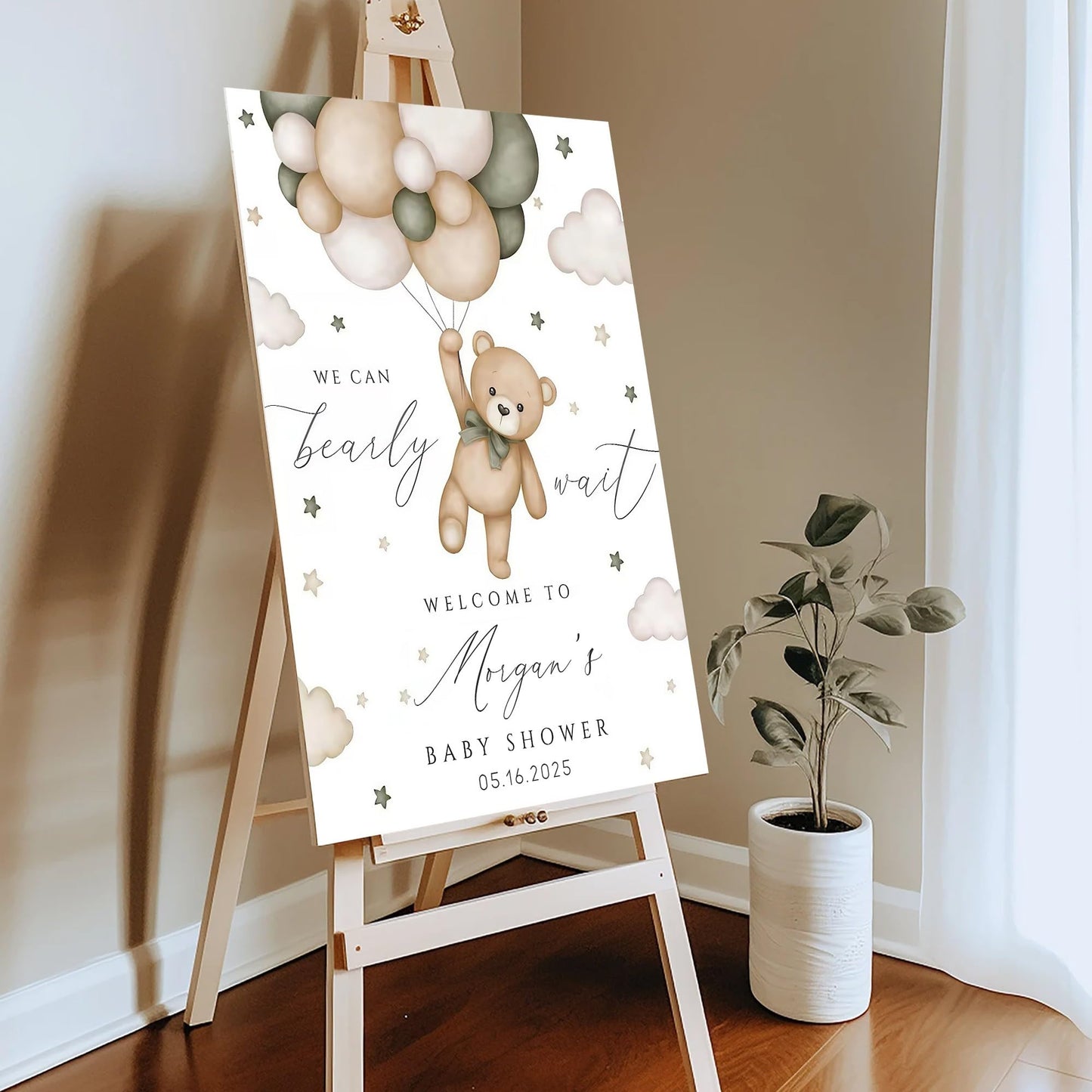 Personalized We Can Bearly Wait Baby Shower Welcome Sign, Welcome to Baby Shower Sign - Teddy Bear & Balloon Theme Décor #5