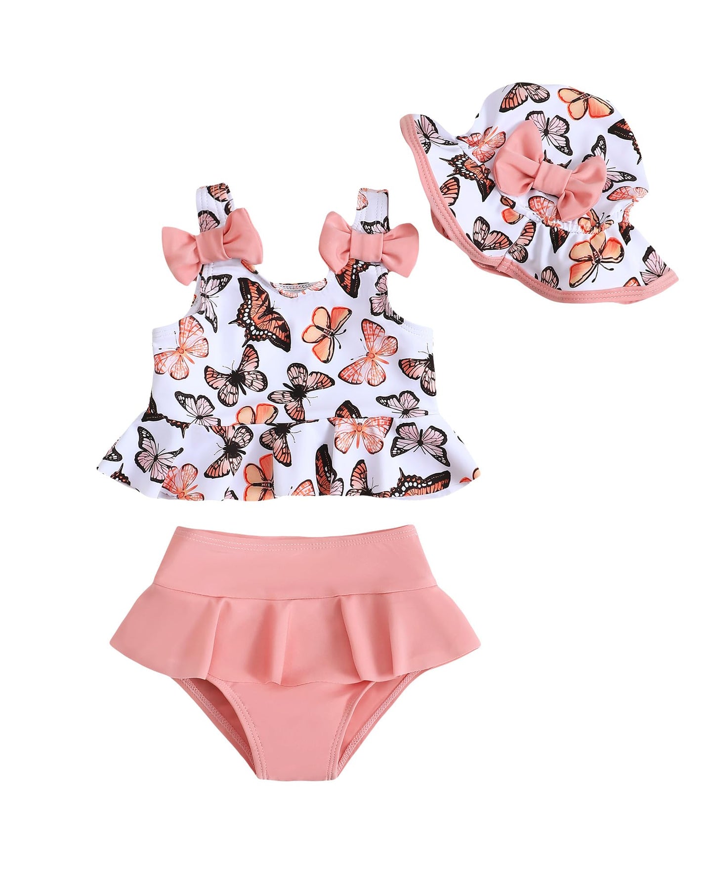 Mioglrie Baby Infant Swimsuit Girl Toddler Bathing Suit Girl Summer Beach Bikini Tankini Swimwear Hat 3-24 Months 2t-5t