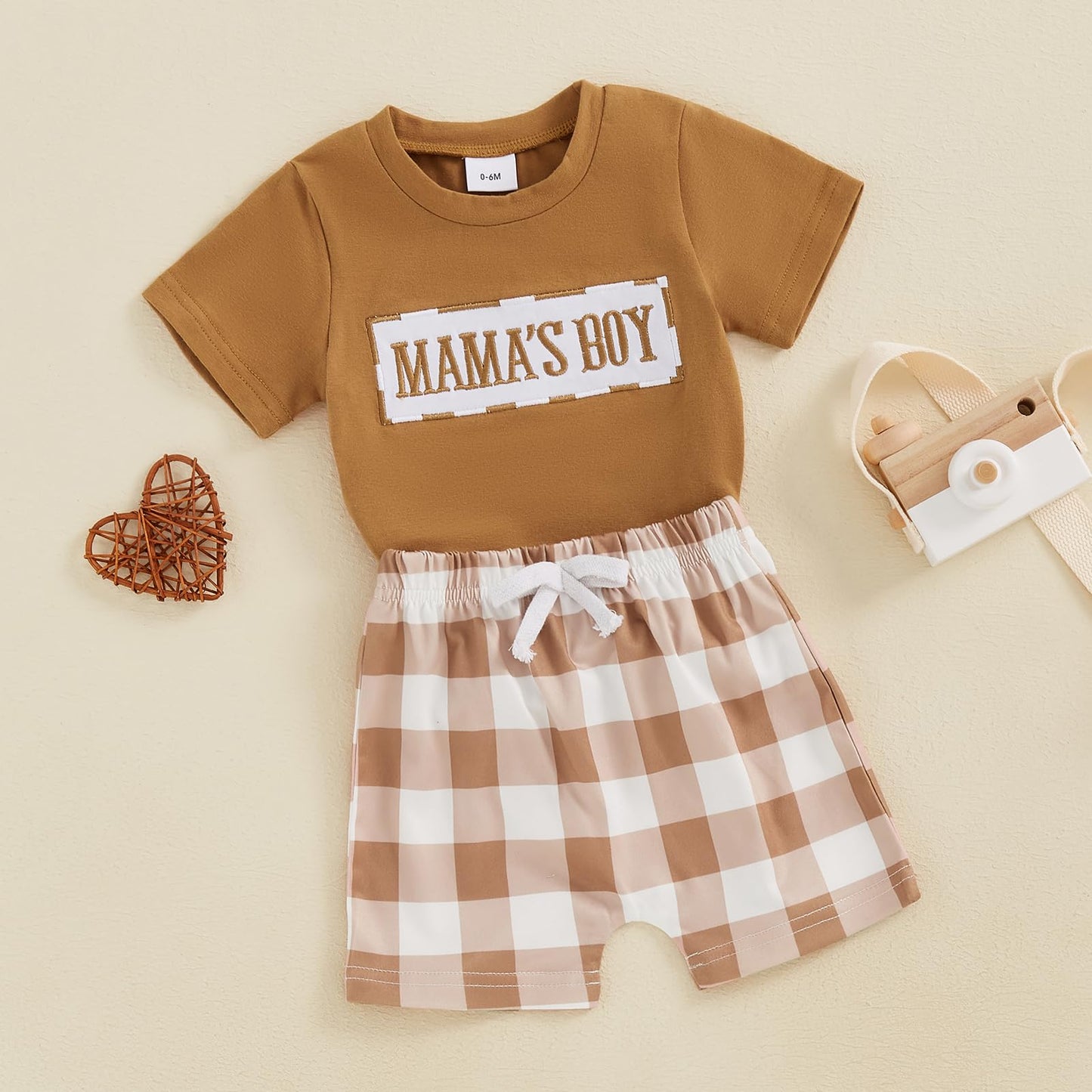 NZNDSHD Baby Boy Summer Clothes Daddys/Mamas Boy Matching Outfit Short Sleeve Embroidery T-shirt Plaid Toddler Shorts Set