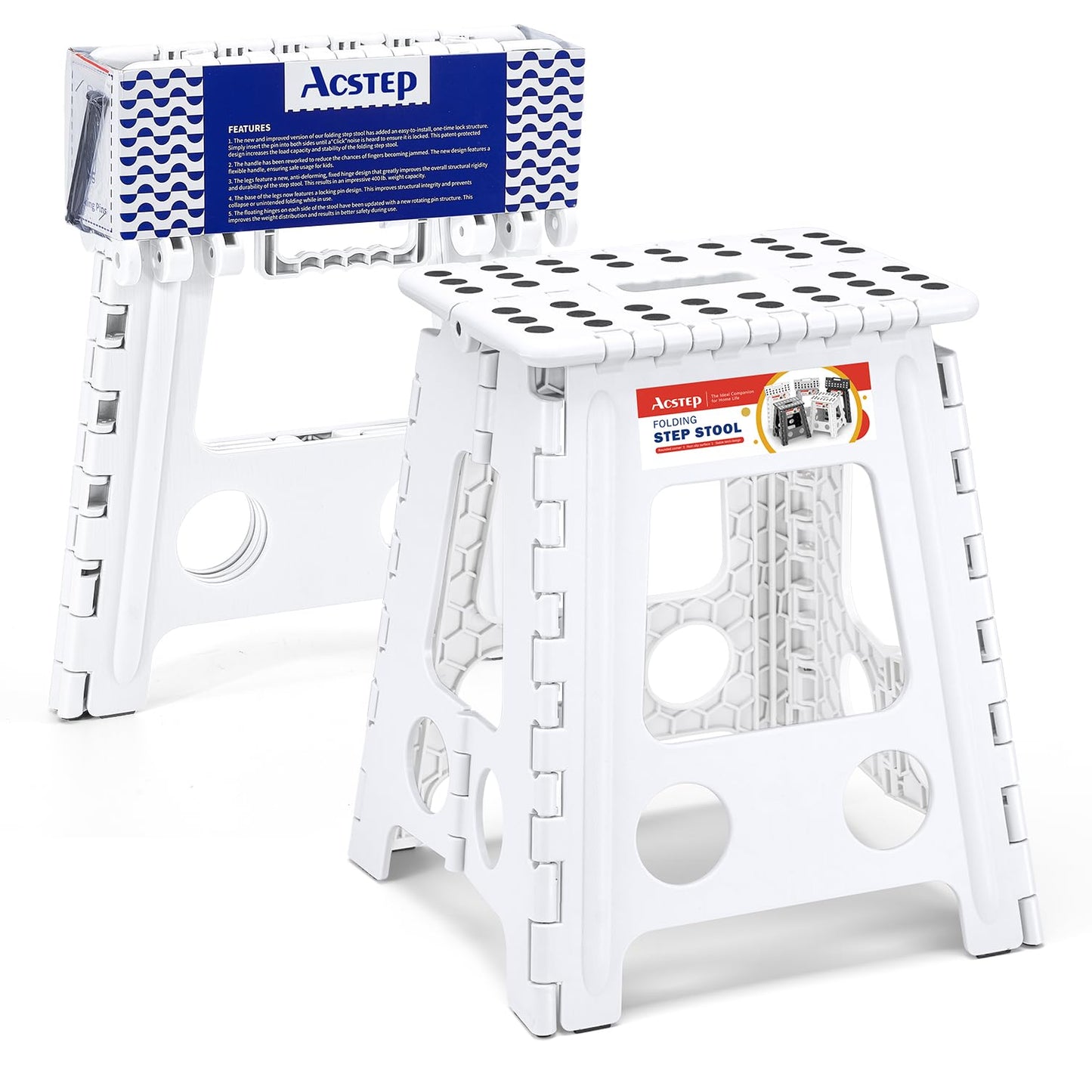 ACSTEP Folding Step Stool 9'' Tall Kids Step Stool Holds Up to 300 lb Plastic Foldable Step Stools for Kids Non-Slip Surface with Carry Handle Collapsible Stool for Home, Outdoor and Indoor(Black)