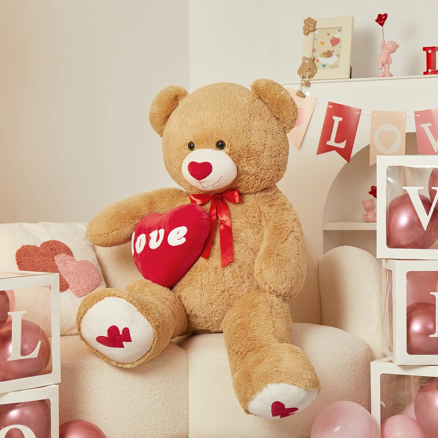 MorisMos Smile Giant Teddy Bear, 51inch Large Stuffed Bears with Big Footprints, Big Stuffed Animals Cuddly Plush Gifts for Girlfriends, Boyfriend, Dark Brown