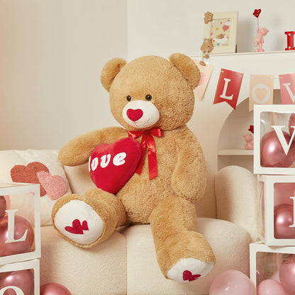MorisMos Smile Giant Teddy Bear, 51inch Large Stuffed Bears with Big Footprints, Big Stuffed Animals Cuddly Plush Gifts for Girlfriends, Boyfriend, Dark Brown