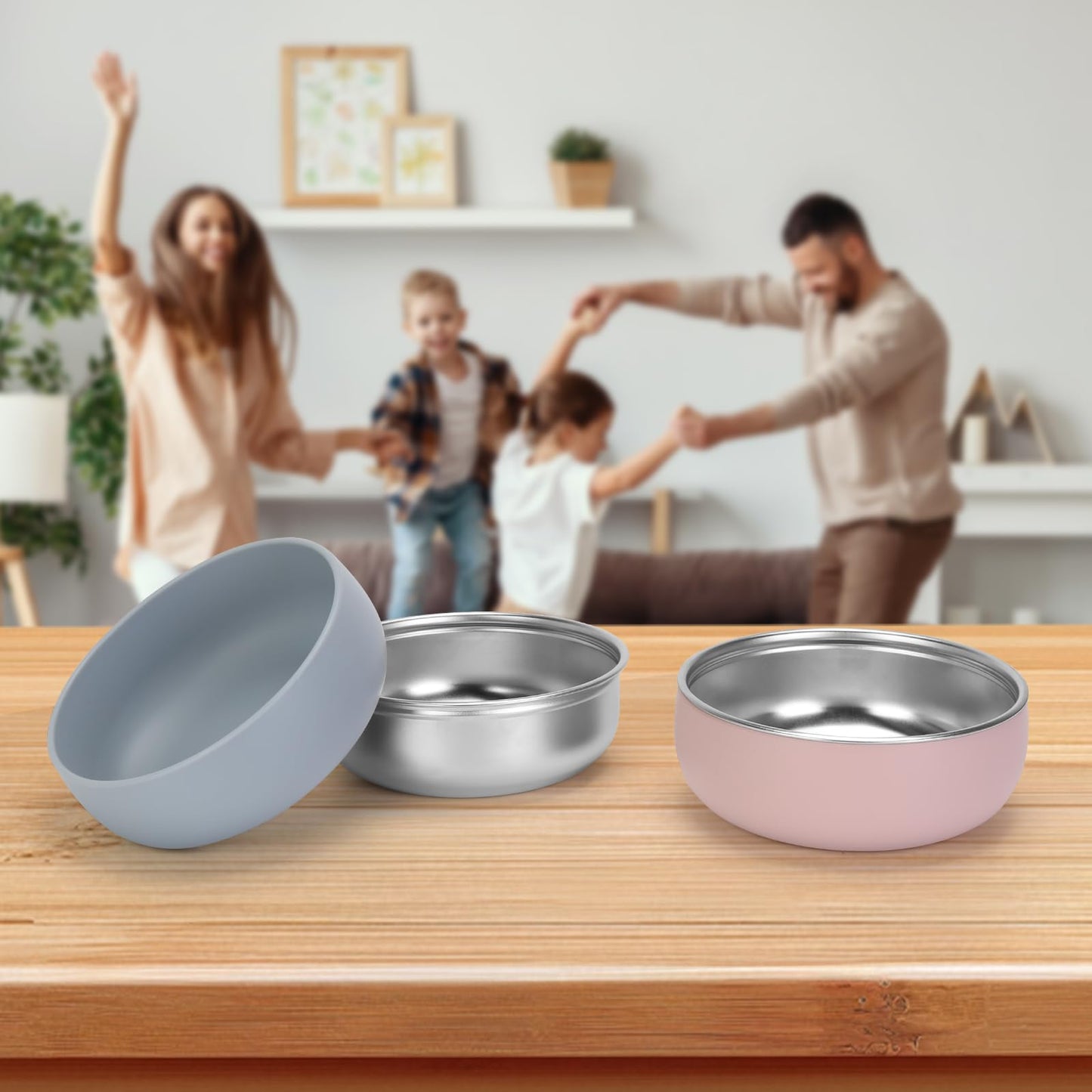 ShineMe 4 pack Baby Bowls, 5 Inches Wide Stainless Steel Bowls for Kids with Removable Colorful Silicone Sleeve, Unbreakable Toddler Bowls for Soup, Cereal, Yogurt, Snacks...