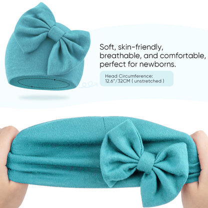 BQUBO Newborn Baby Girls Hats Mittens Set Hospital Hat Beanie Infant Bow Hats Baby Cotton Gloves for 0-6 Months