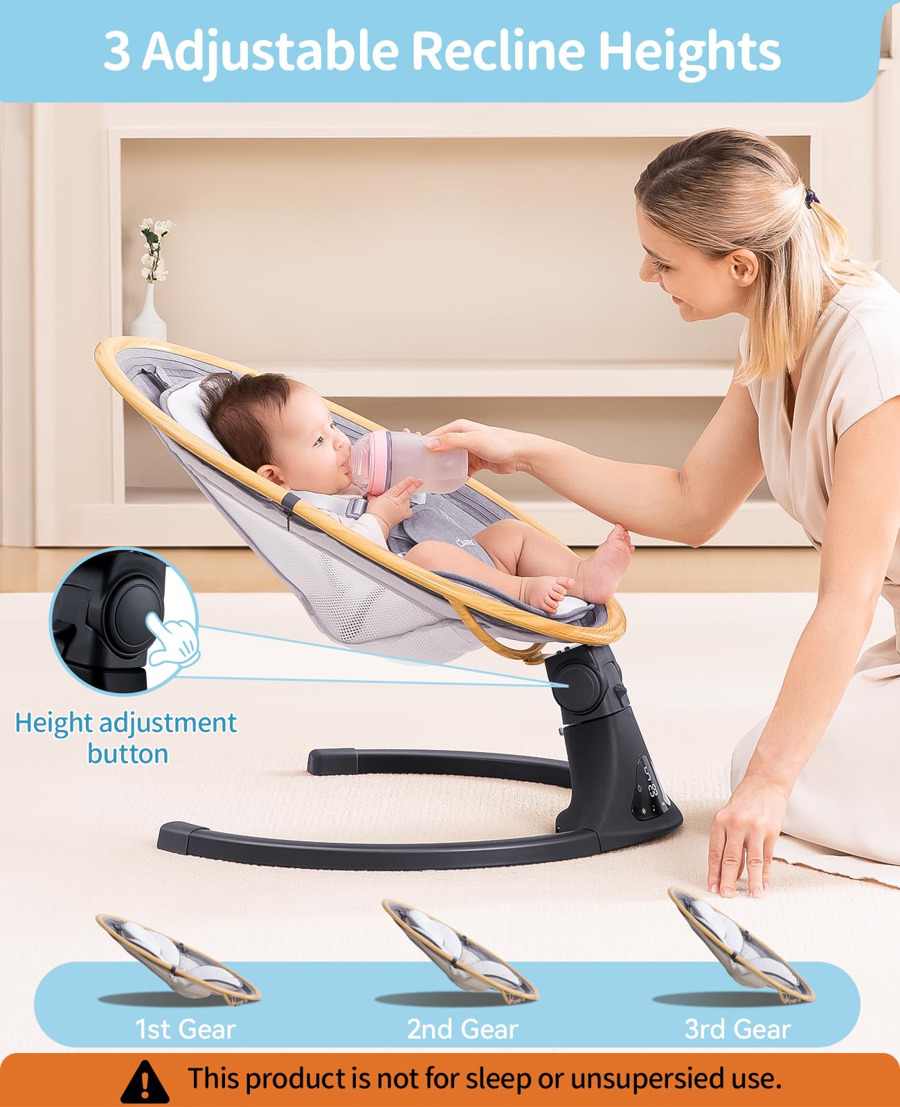 LAREX Baby Swing to Toddler Electric Infant Swing Portable for Newborn Boy Girl, 5 Sway Speeds with Remote Control, 12 Preset Melodies and Bluetooth, 0-6 Months Max 20 Lbs(Dark Wood Grain)