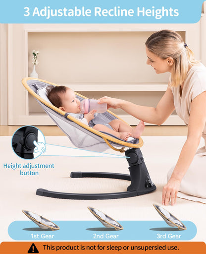 LAREX Baby Swing to Toddler Electric Infant Swing Portable for Newborn Boy Girl, 5 Sway Speeds with Remote Control, 12 Preset Melodies and Bluetooth, 0-6 Months Max 20 Lbs(Dark Wood Grain)