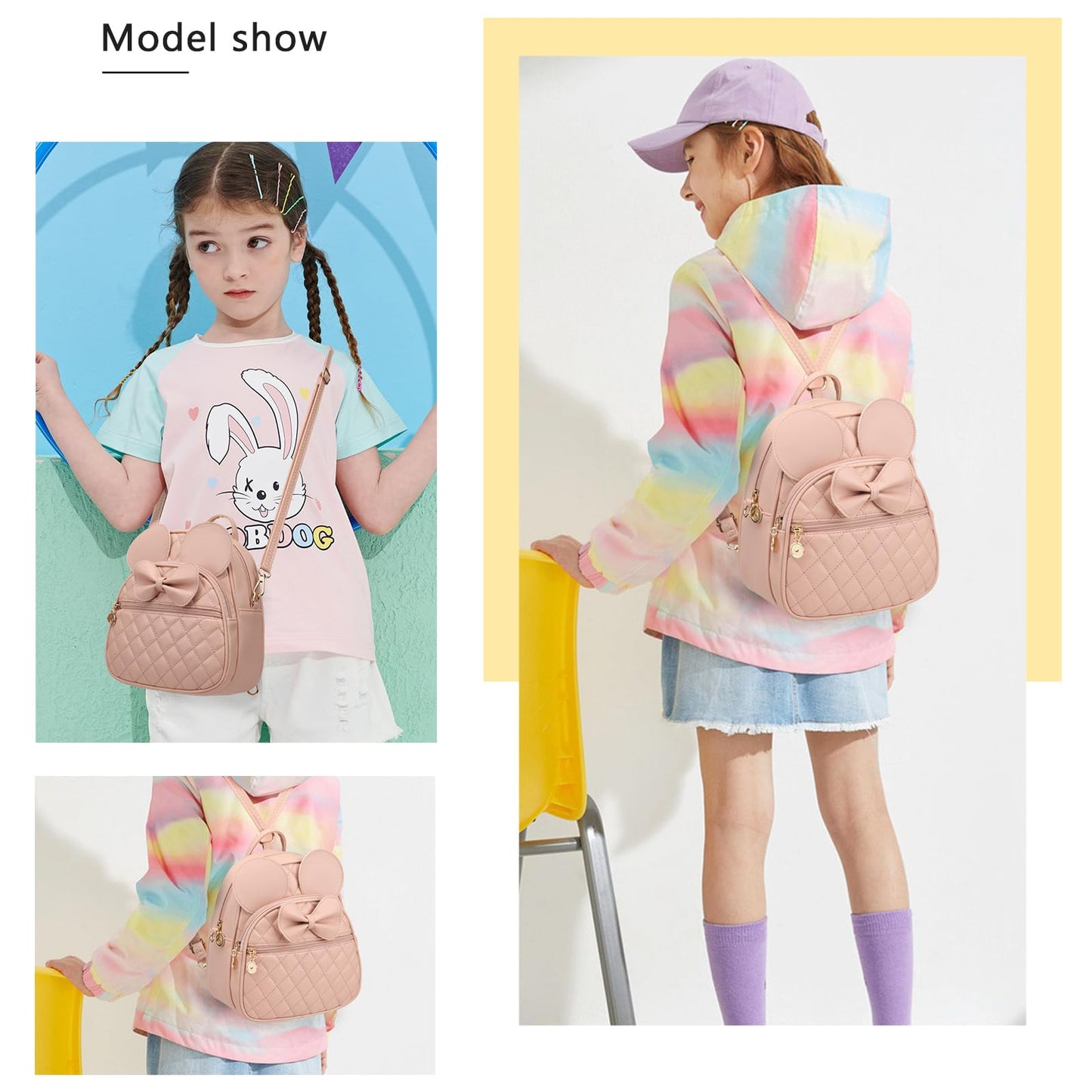 KL928 Girls Bowknot Polka Dot Cute Mini Backpack Small Daypacks Convertible Shoulder Bag Purse for Women