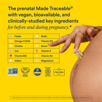 Ritual Essential for Women Prenatal Multivitamin: Folate & Choline for Neural Tube Support, Omega-3 DHA for Fetal Brain Development, Iron, Calcium-Helper D3 & K2, Non-GMO, Vegan, Citrus, 30 Days